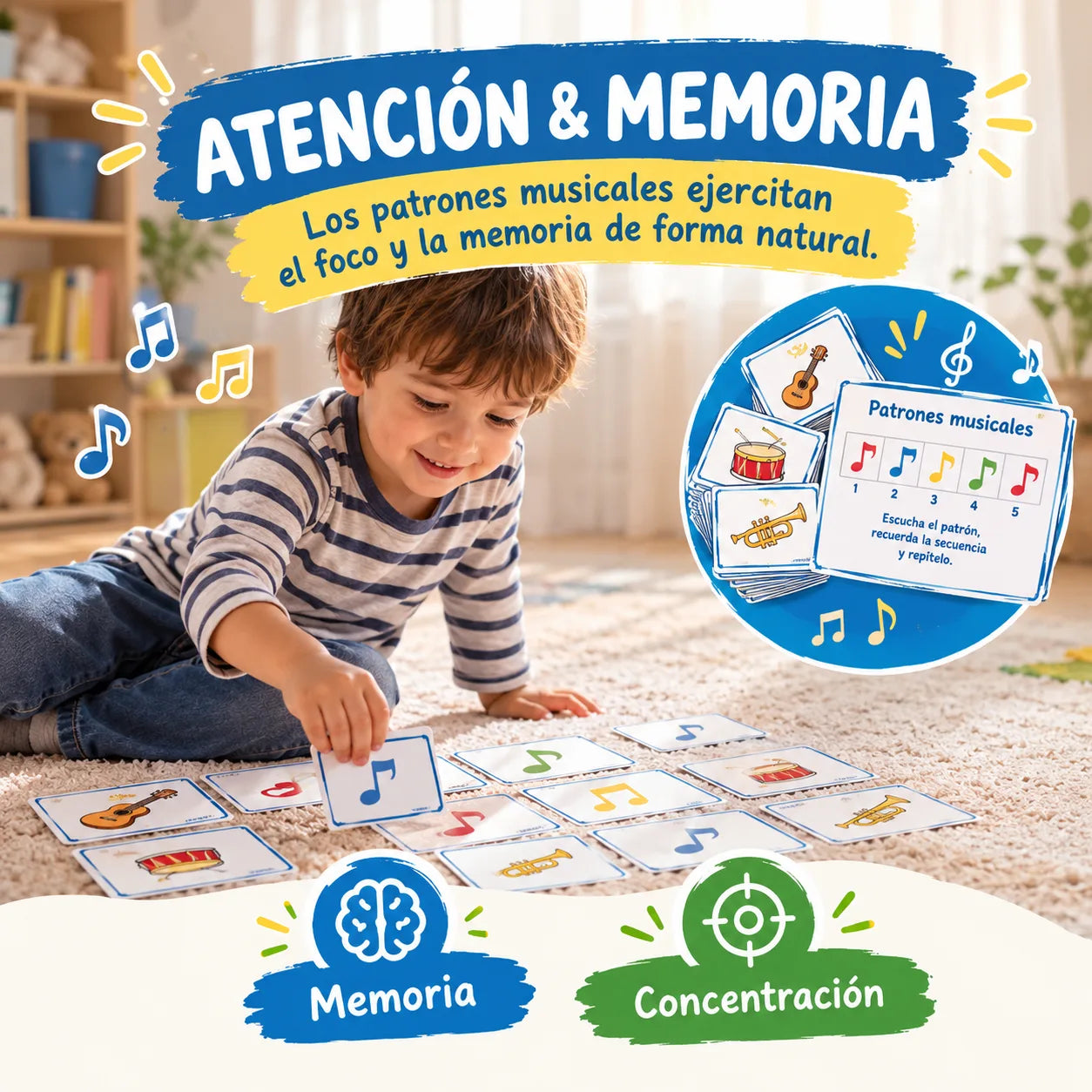 Niña concentrada siguiendo un patrón musical