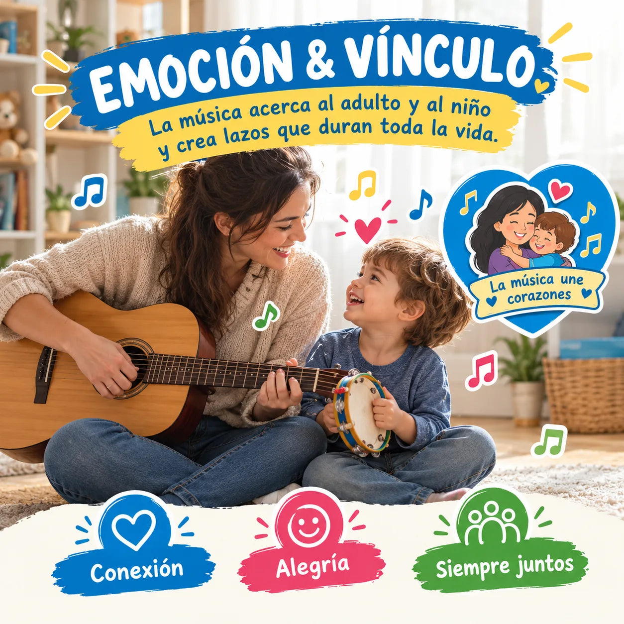 Adulto y niño compartiendo un momento musical