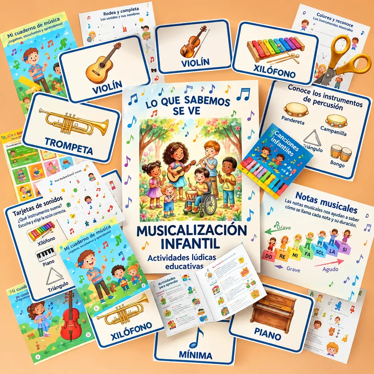Kit de musicalización infantil: fichas, tarjetas y juegos impresos